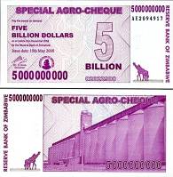 *5 000 000 000 Dolárov Zimbabwe 2008 P61 UNC, Special Agro-Chequ - Kliknutím na obrázok zatvorte -